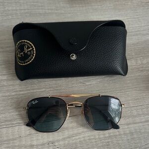 Ray-Ban Gold Frame Sunglasses with Dark Green Lenses and Black Case